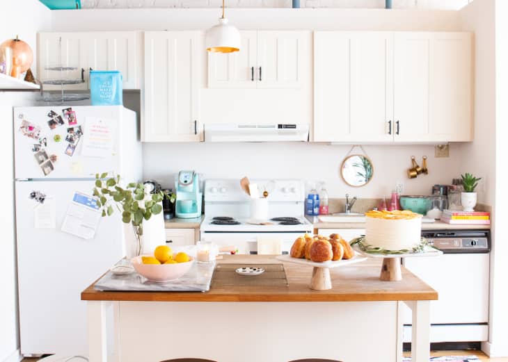Space saving kitchen top island with seating